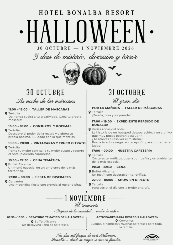 Horario de Halloween 2026 en el Hotel Bonalba, del 30 de octubre al 1 de noviembre